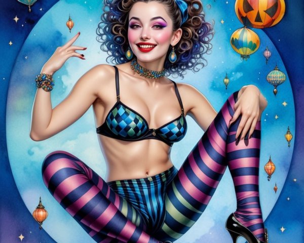 Whimsical Illustration of a Confident Woman with Colorful Hair