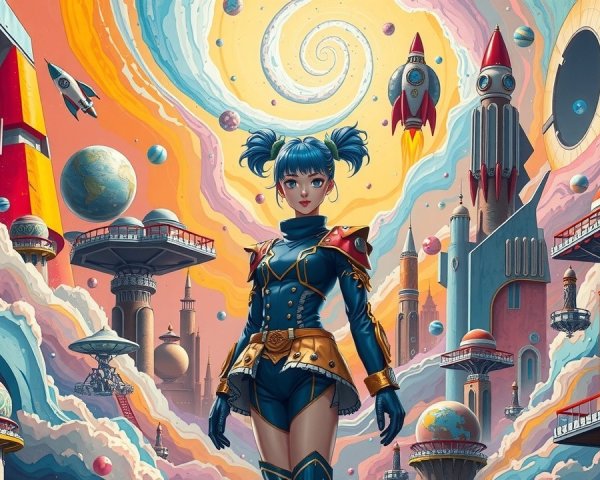 Futuristic scene with a woman in high-tech attire