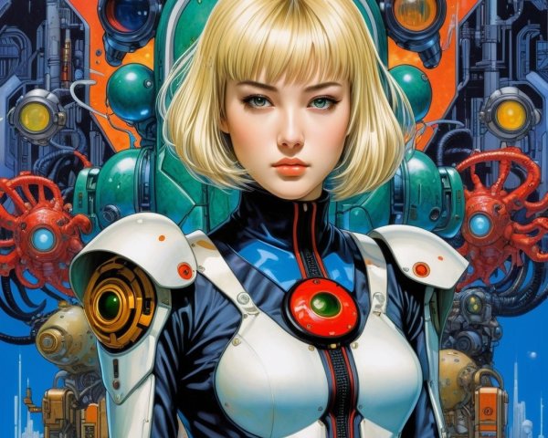 Futuristic Cybernetic Woman in Sci-Fi Setting