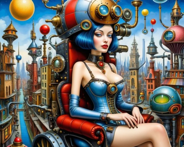 Futuristic Cityscape with Steampunk Aesthetic Elements