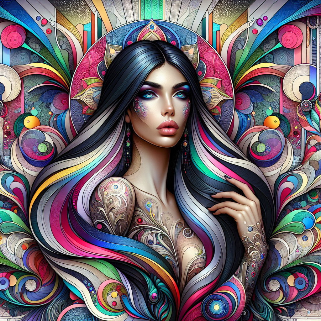 Vibrant Illustration of a Mystical Woman with Patterns