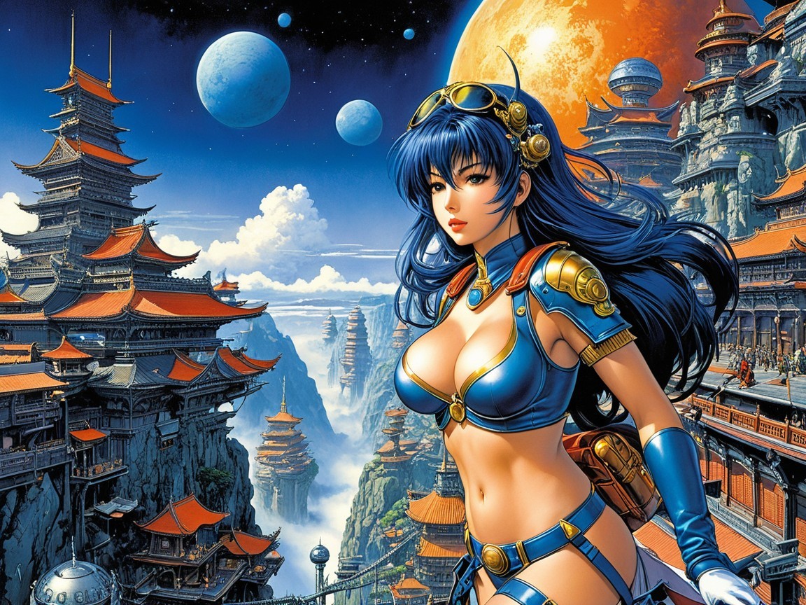Futuristic Warrior Woman in Alien Fantasy Landscape