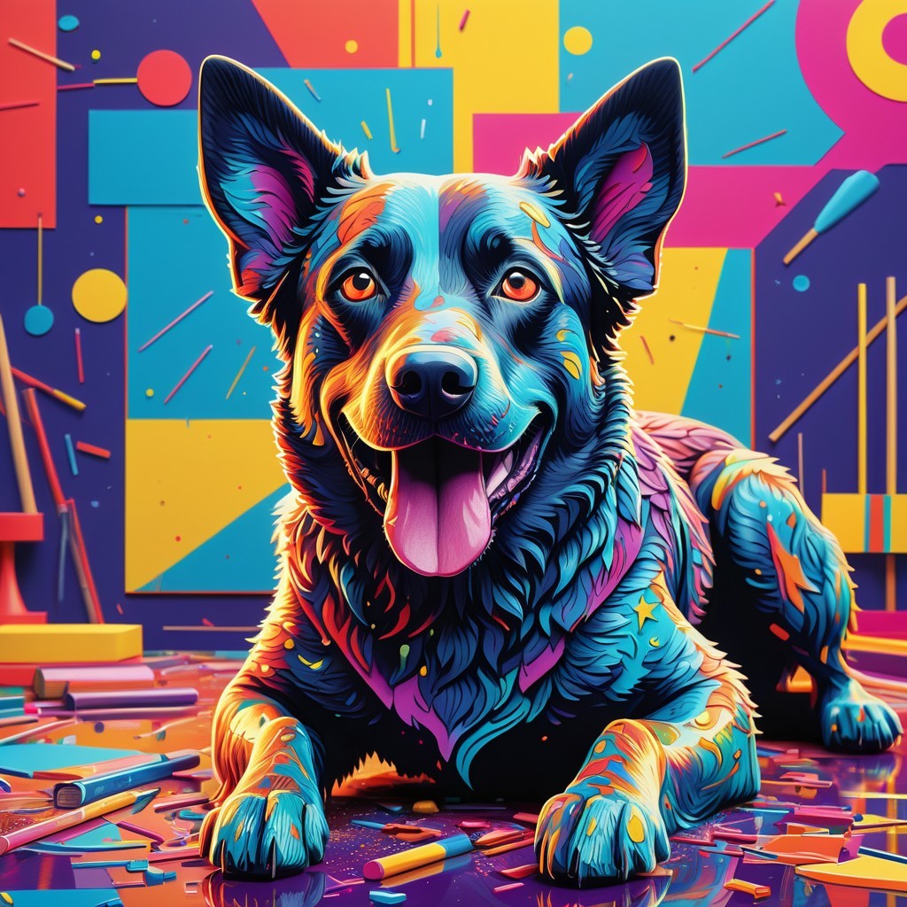 Vibrant Illustration of a Happy Dog in Colorful Setting
