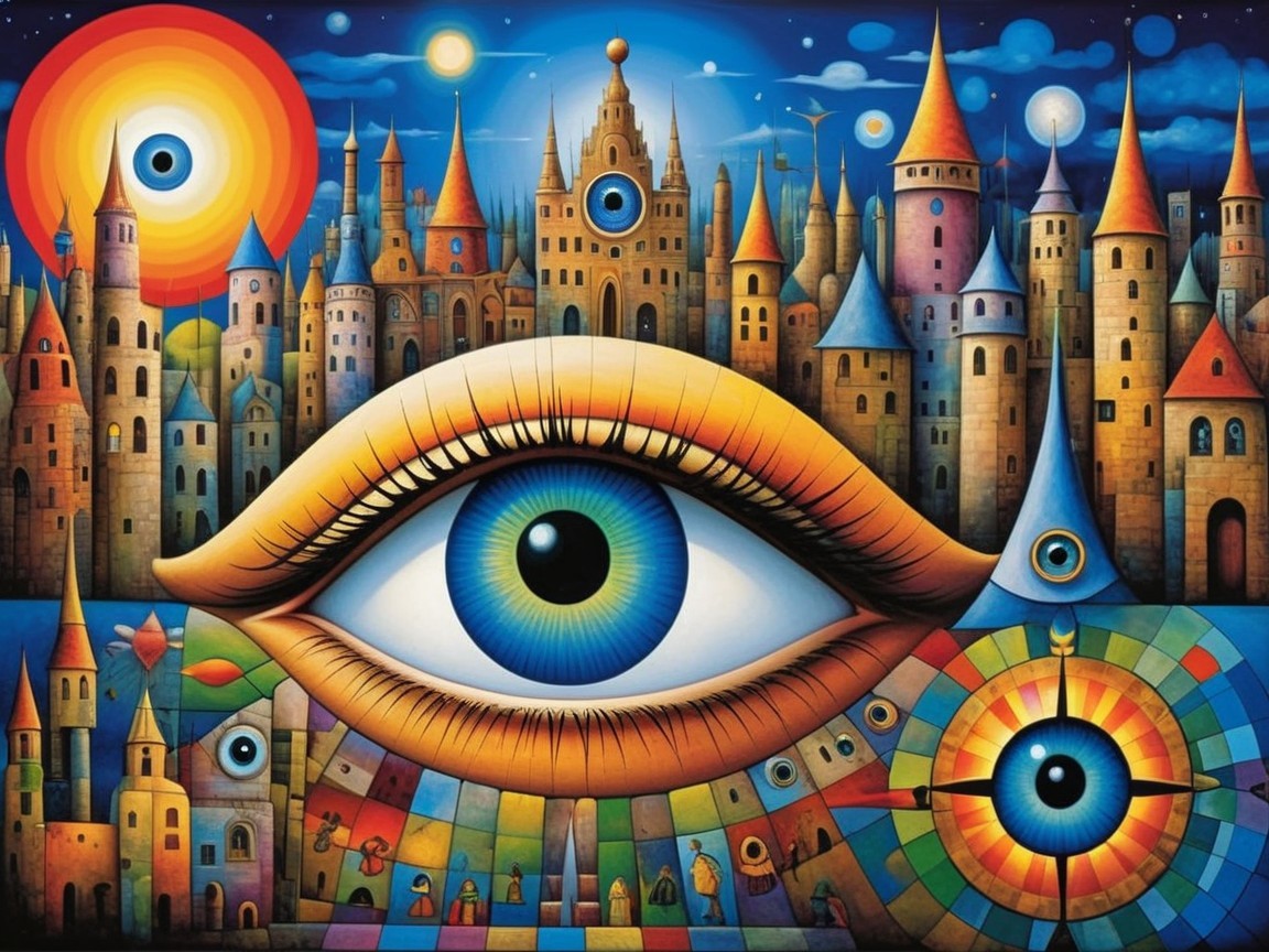 Surreal Landscape with Castles and Enormous Eye