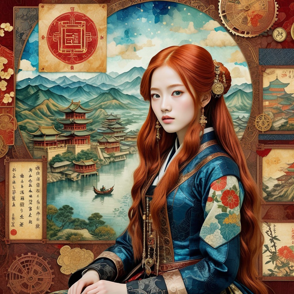 Young Woman in Traditional Outfit by Scenic River