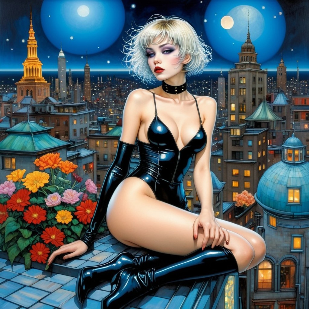 Hyperrealistic Digital Painting of a Woman in PVC Bodysuit