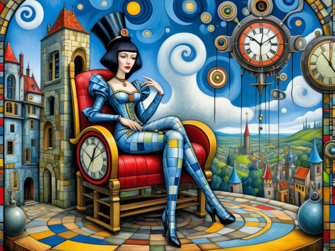 Surreal Scene with Woman in Avant-Garde Outfit