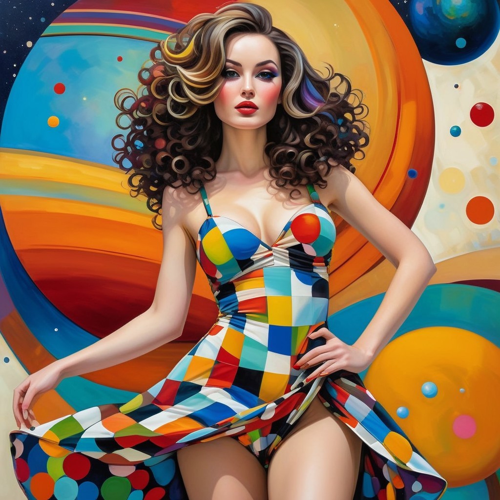 Vibrant Portrait of a Woman in Cosmic Background