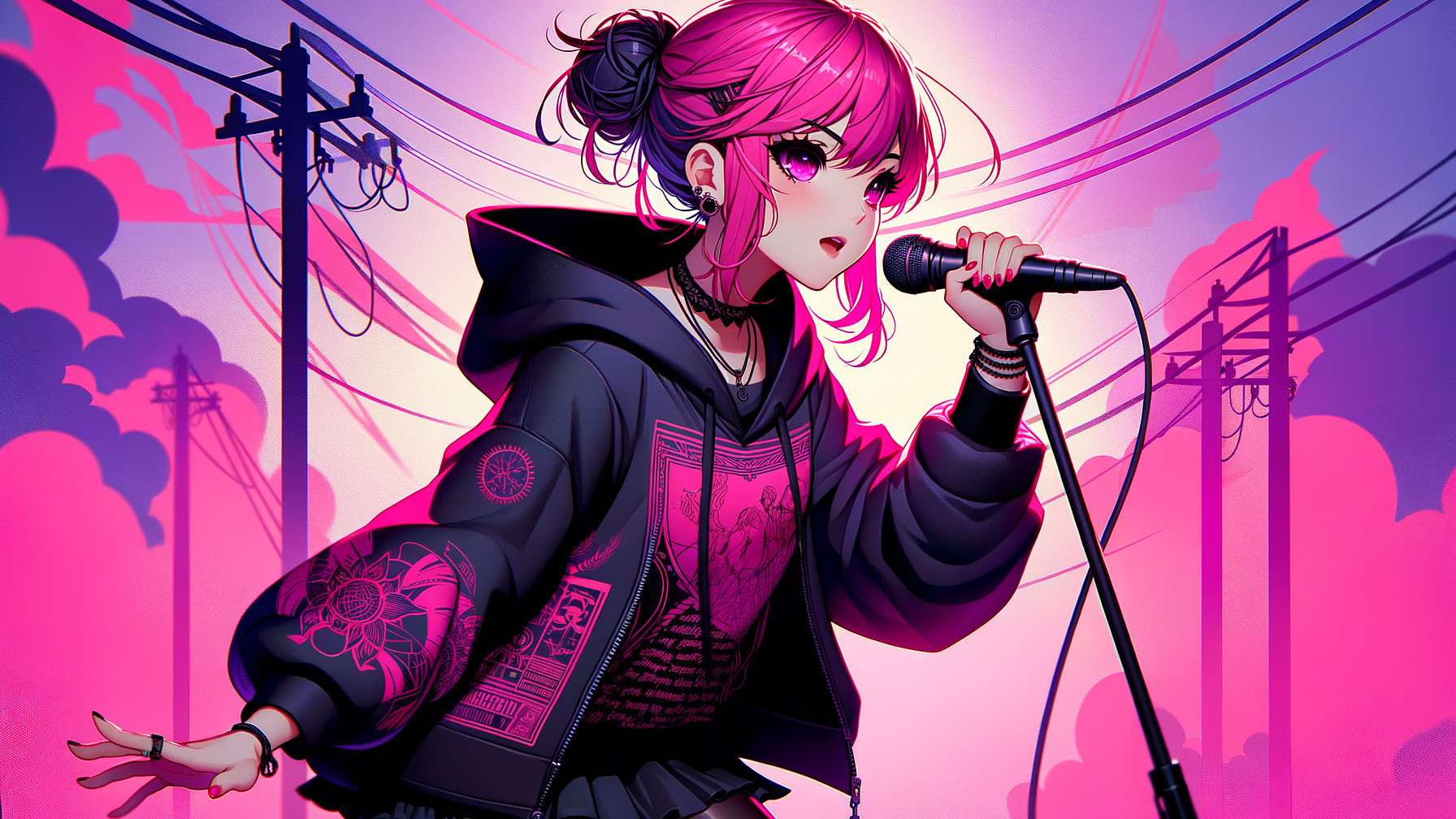 Anime Illustration of a Female Singer at Sunset