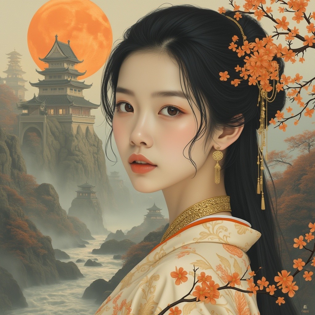 Serene Young Woman in Traditional Asian Attire