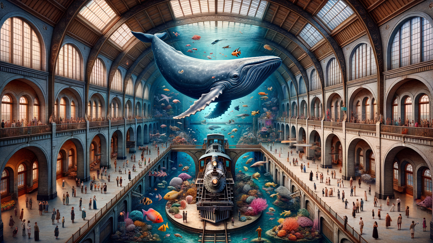 Grand Hall with Whale and Vintage Train Display