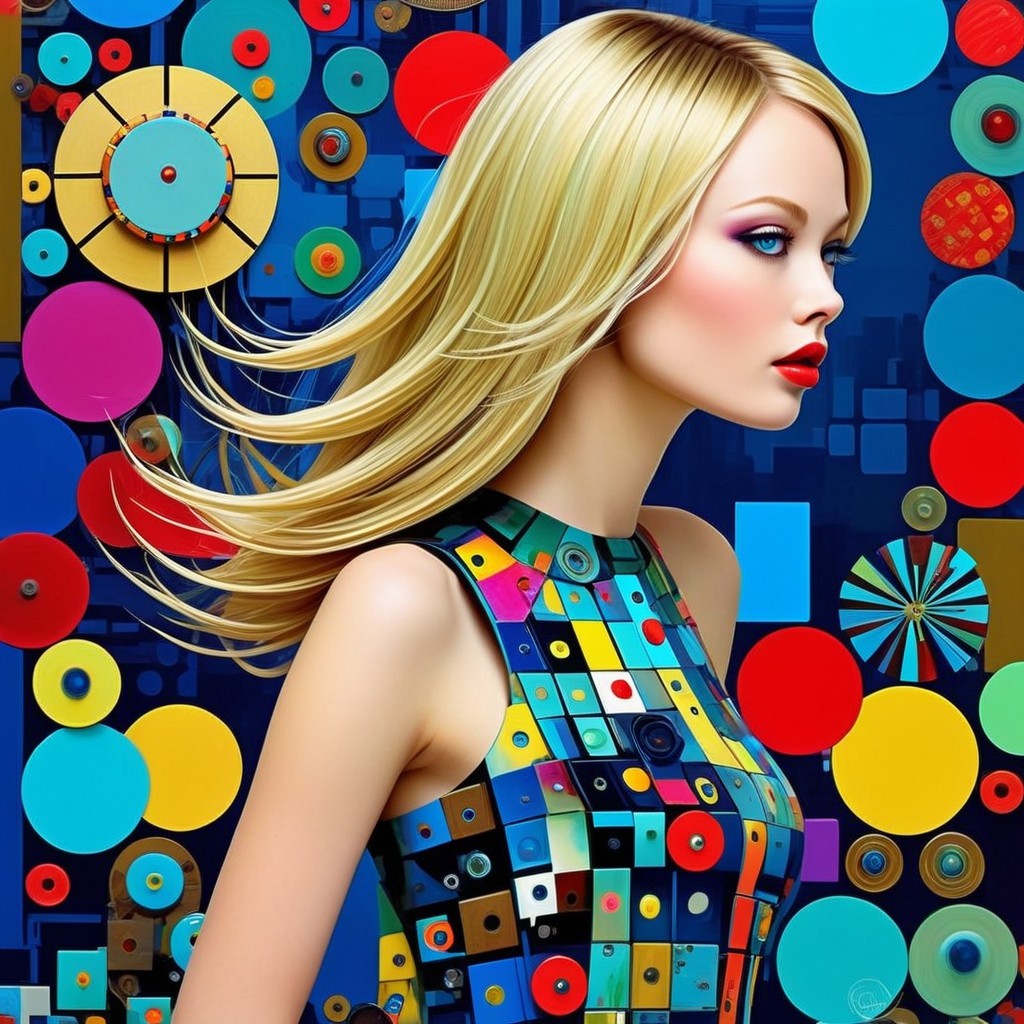 Blonde Woman in Colorful Geometric Fashion Scene