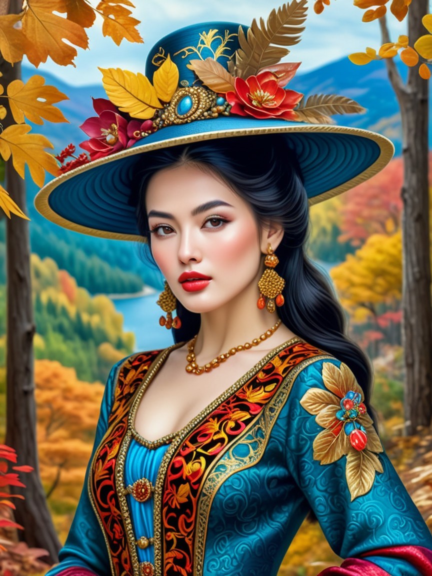 Traditional Outfit in Autumn Landscape Setting