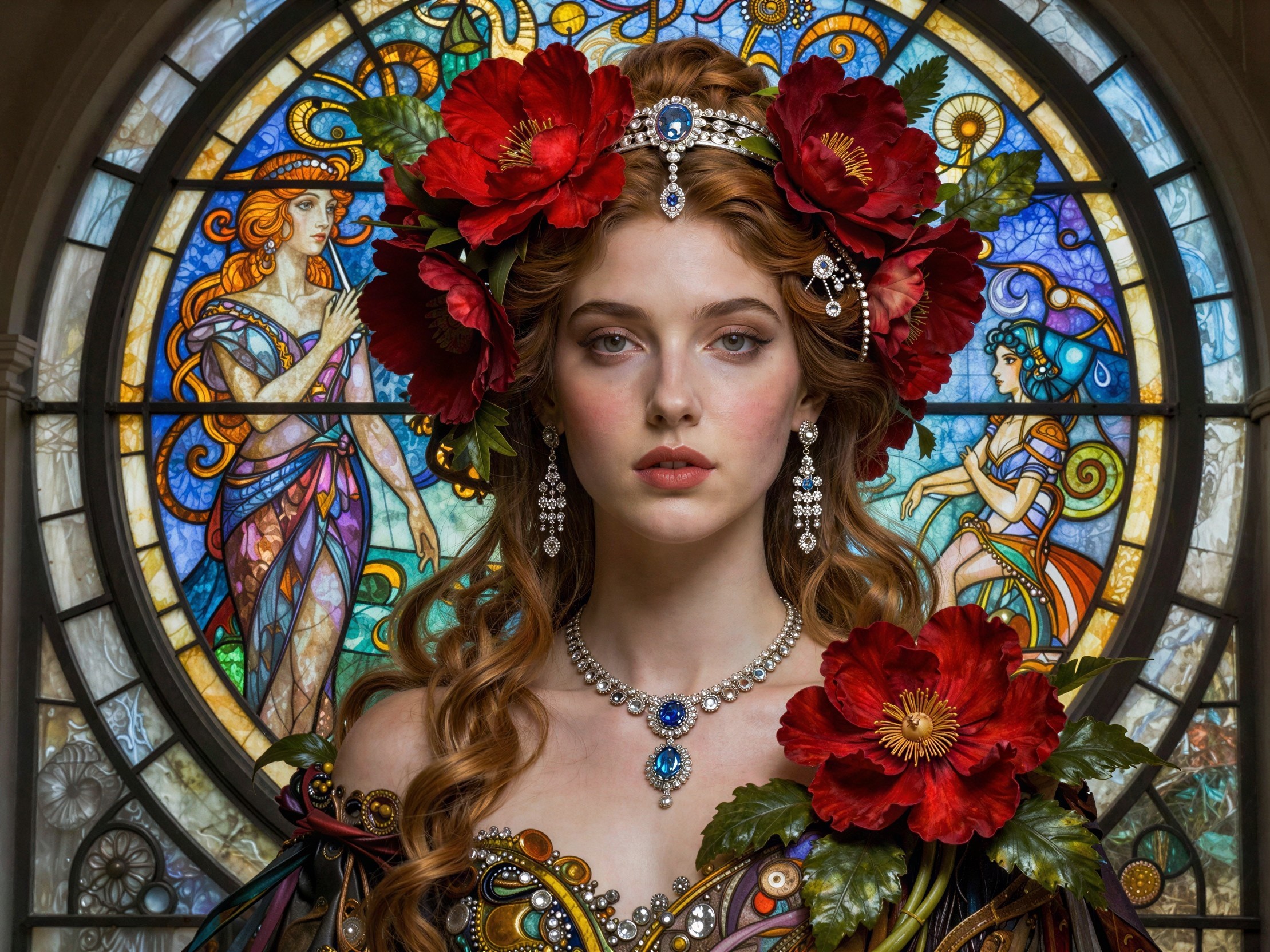 Portrait of a woman with copper hair and tiara