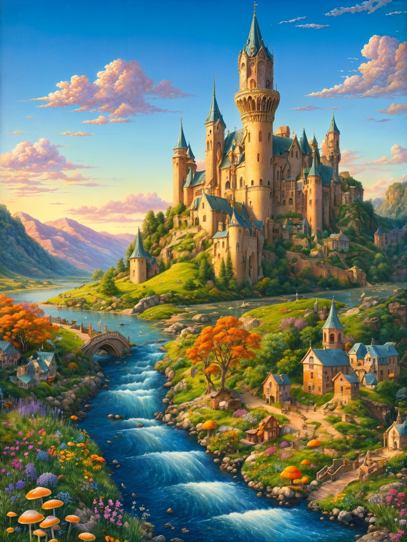 Fantasy Landscape with Castle and Autumn Trees