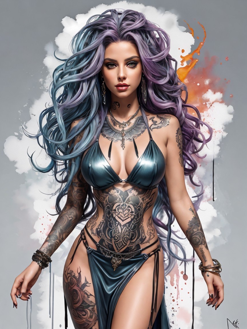 Hyperrealistic Portrait of a Woman with Colorful Hair