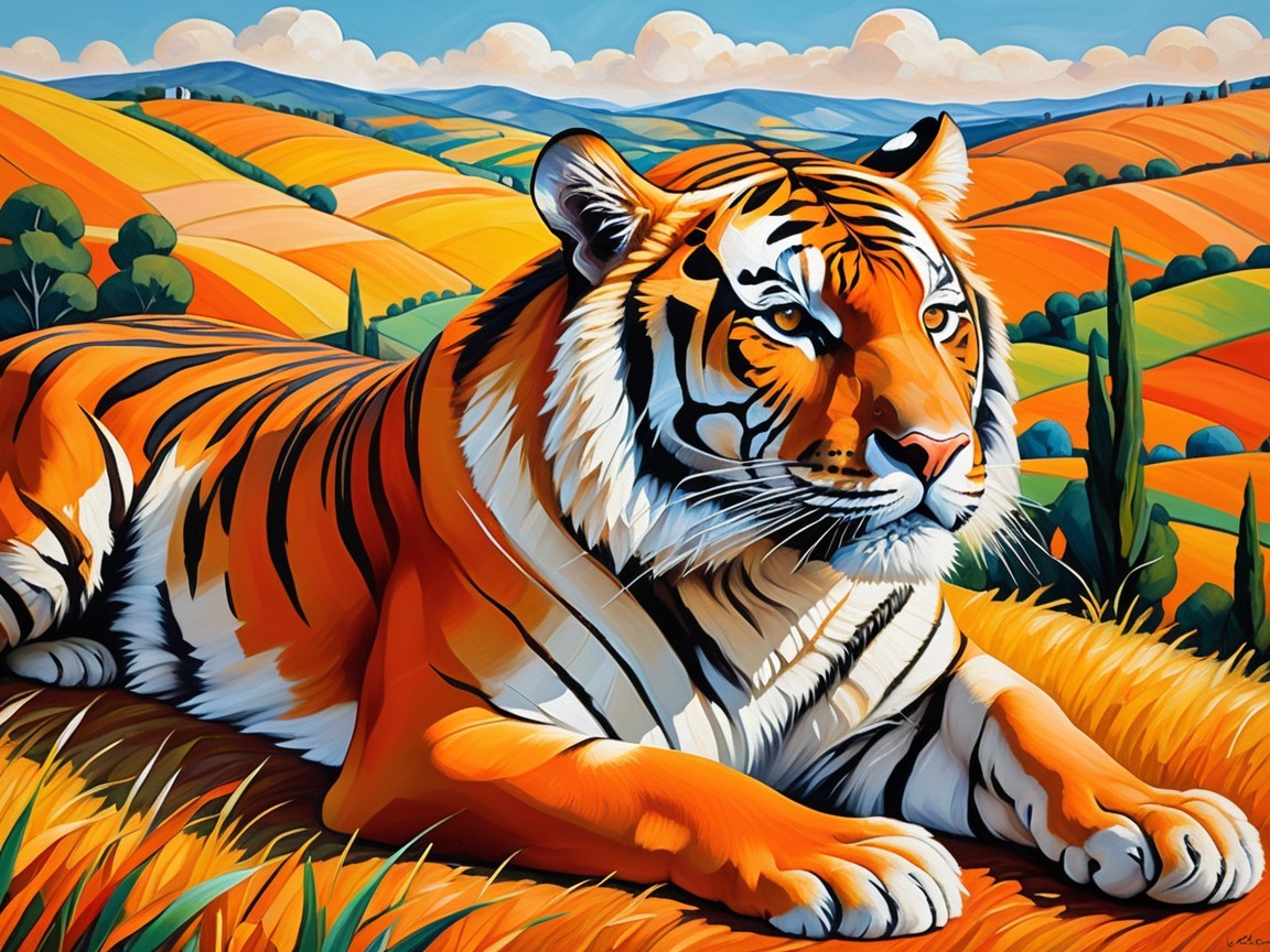 Stylized Painting of a Majestic Tiger in Nature