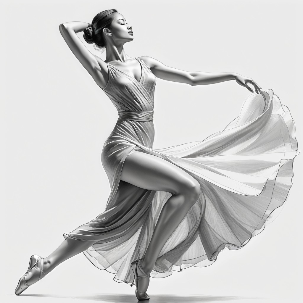 Elegant Dancer in Flowing Dress Capturing Movement