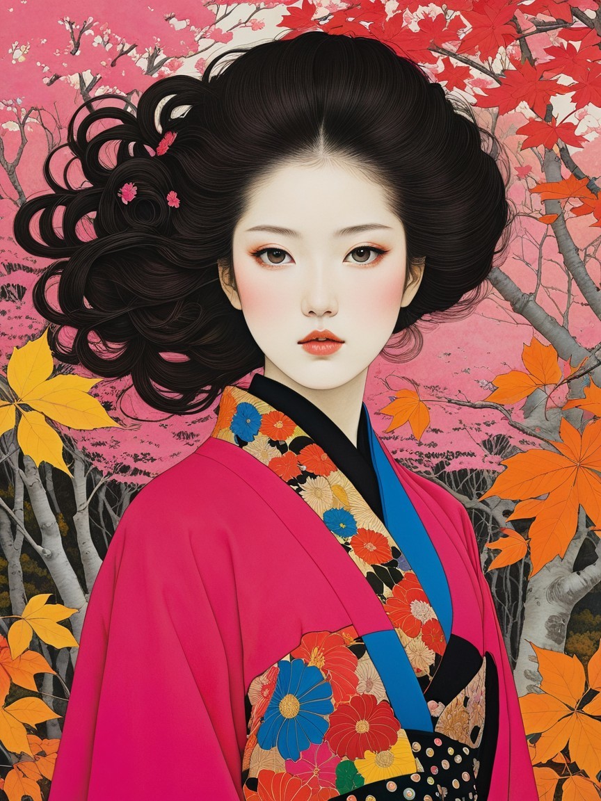 Portrait of a Young Woman in Traditional Japanese Attire