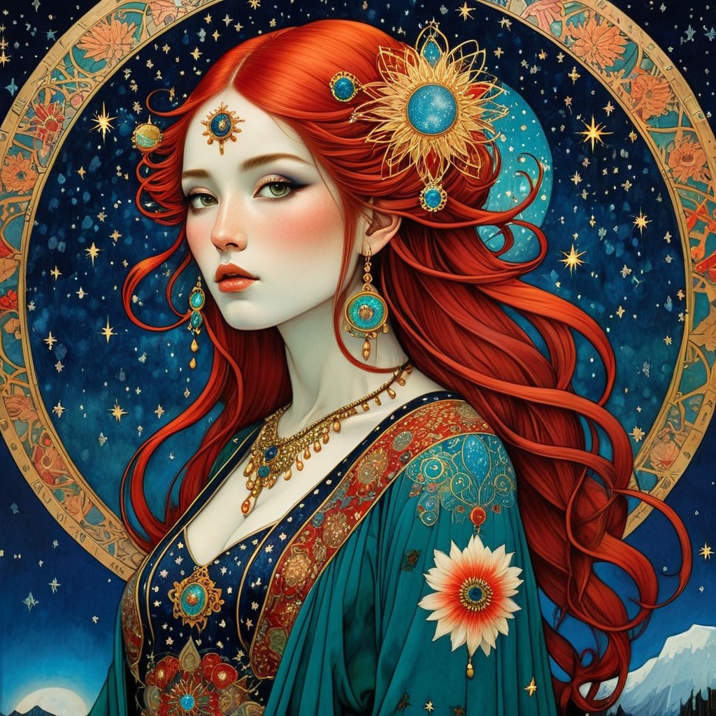 Ethereal Woman with Red Hair and Turquoise Garment
