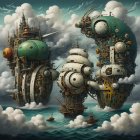 Fantasy Village on Floating Islands Under Full Moon