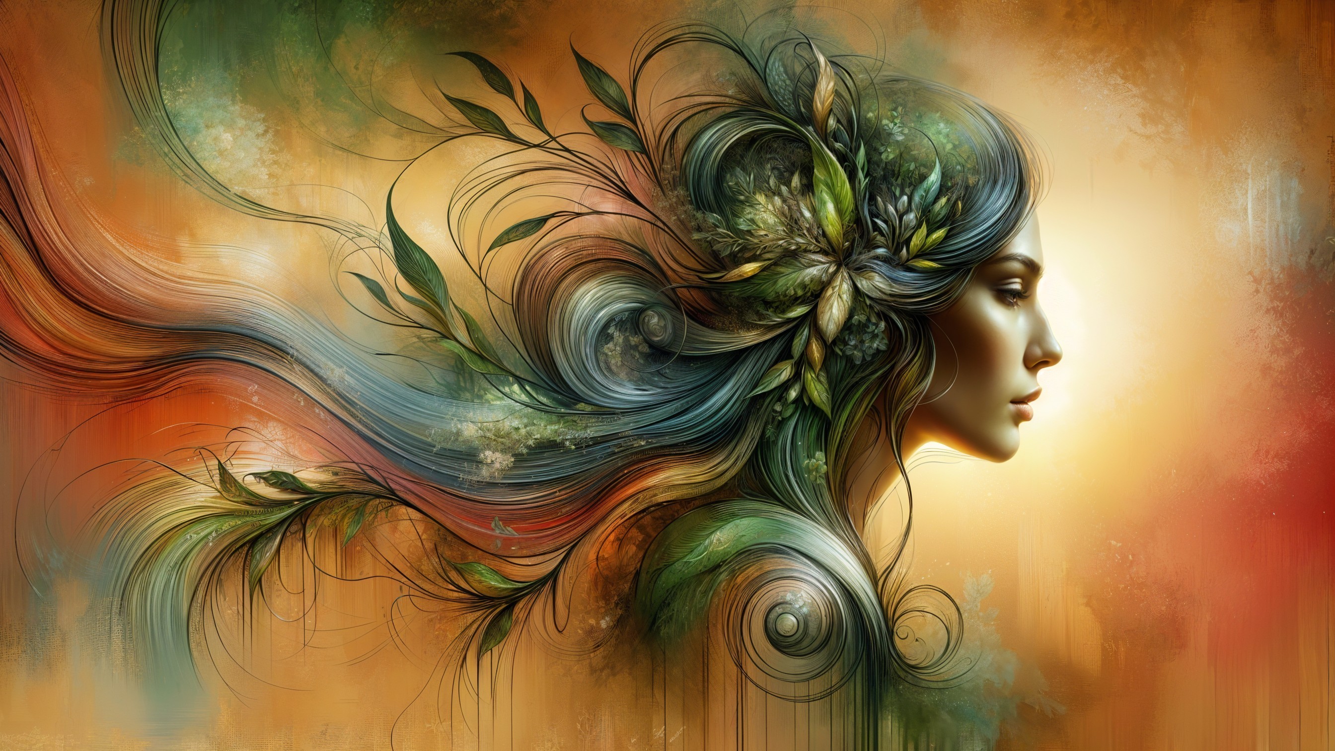 Stylized Woman Profile with Floral and Colorful Elements