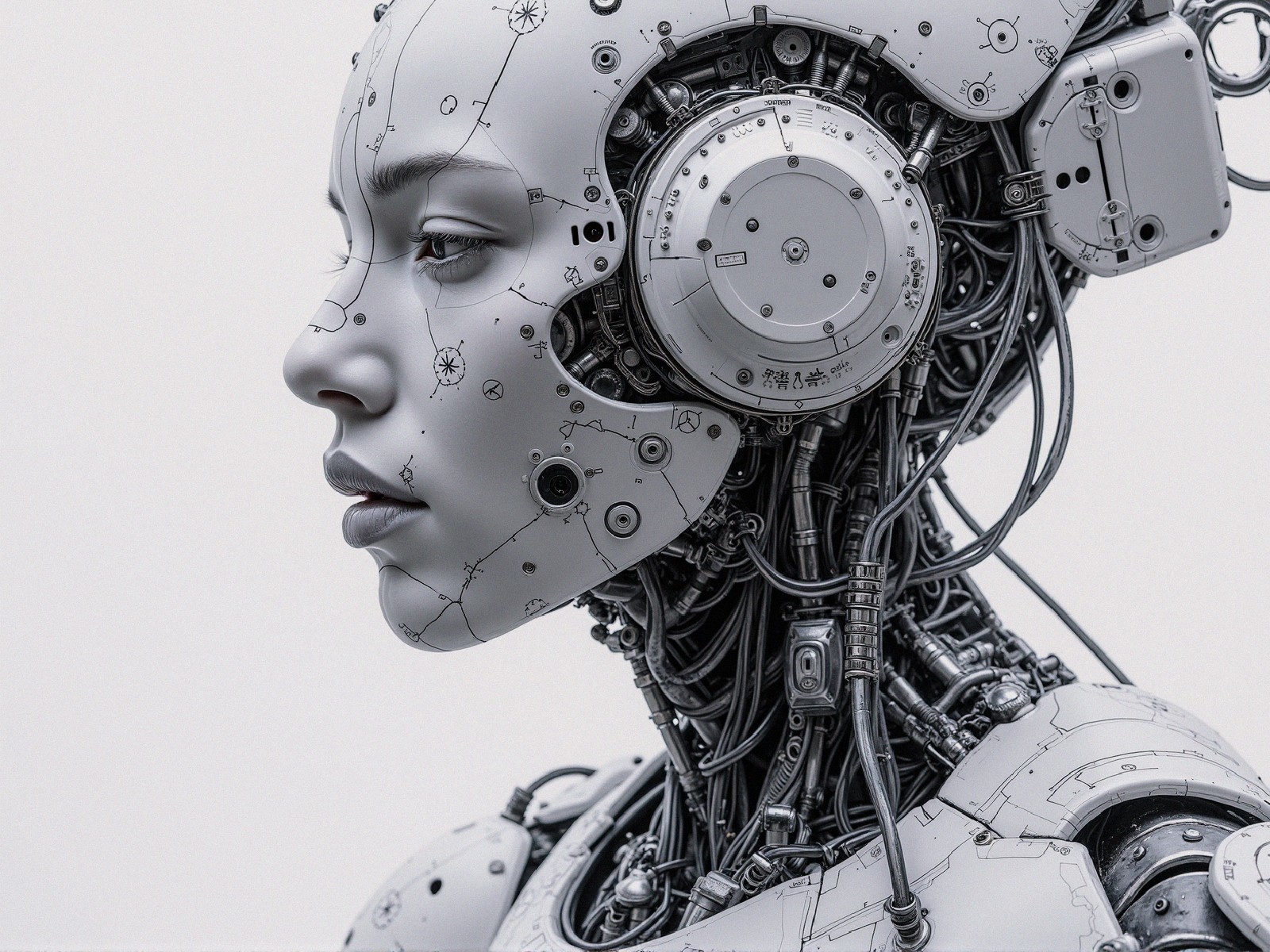 Futuristic Robotic Figure with Lifelike Features