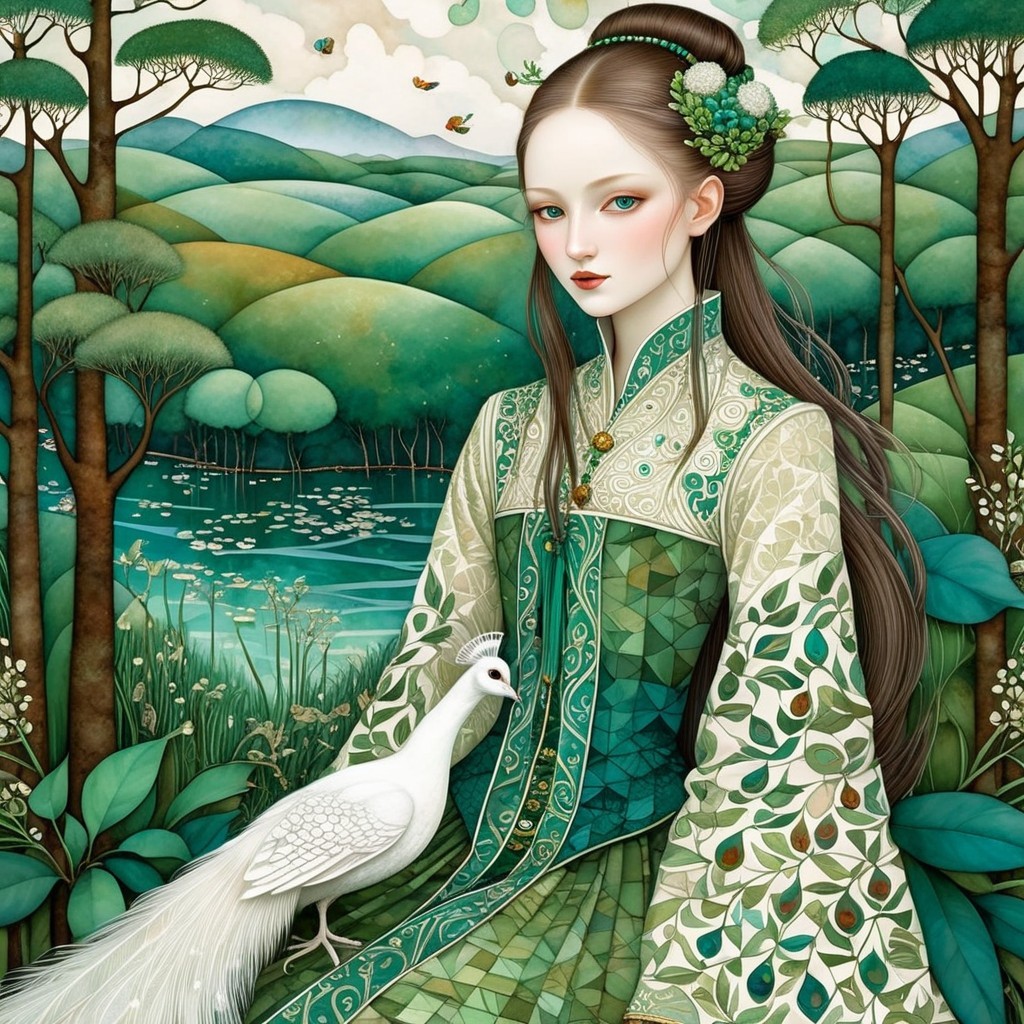 Serene Woman in Vibrant Traditional Outfit Amid Nature