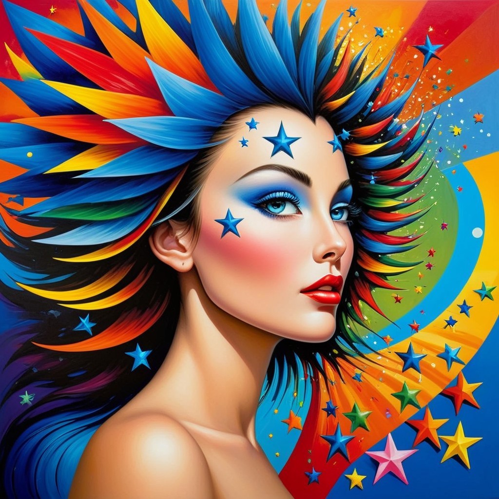 Vibrant Portrait of a Woman with Multicolored Hair