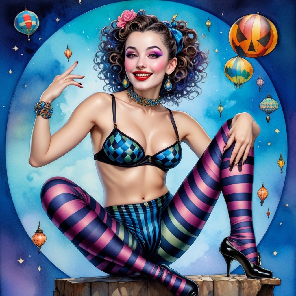Whimsical Illustration of a Confident Woman with Colorful Hair