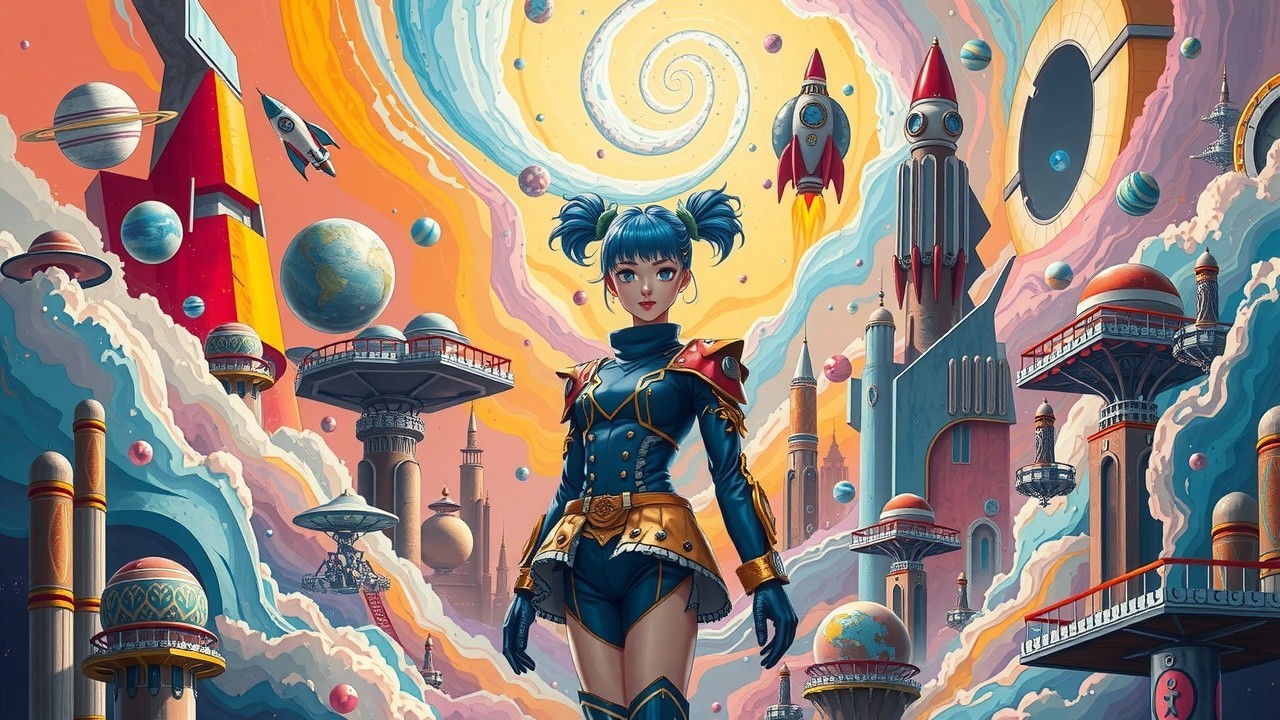 Futuristic scene with a woman in high-tech attire