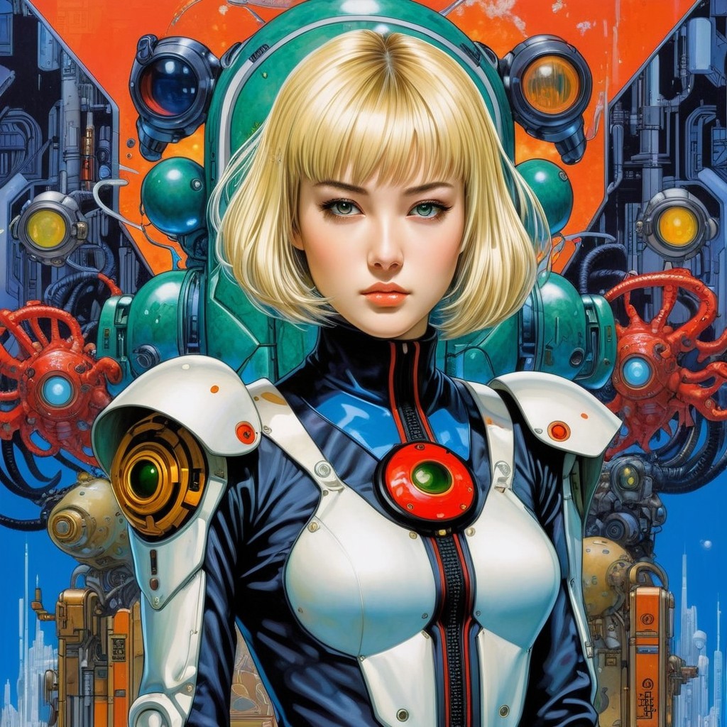 Futuristic Cybernetic Woman in Sci-Fi Setting