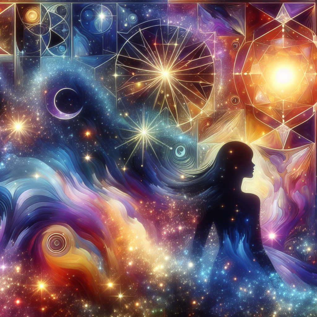 Vibrant Cosmic Scene with Celestial Elements and Silhouette