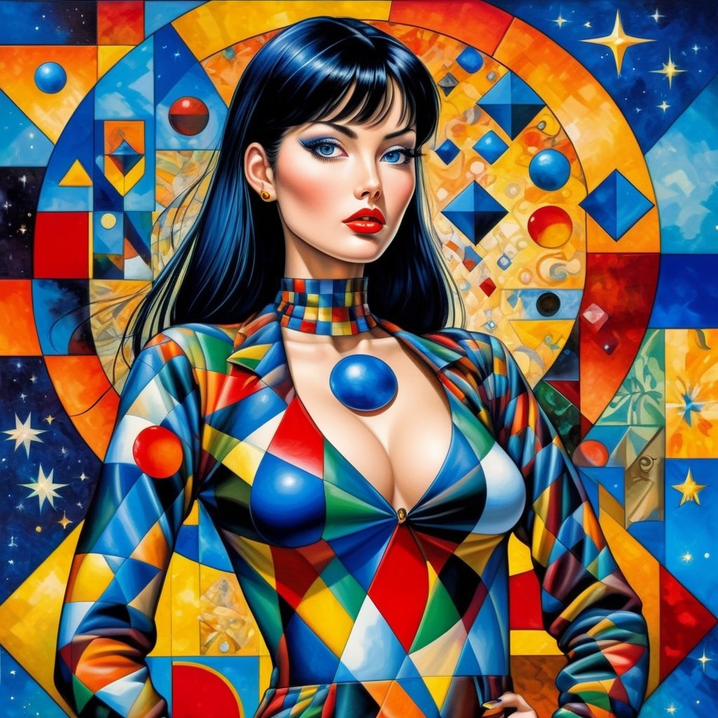 Stylized Portrait of a Woman in Colorful Patterns