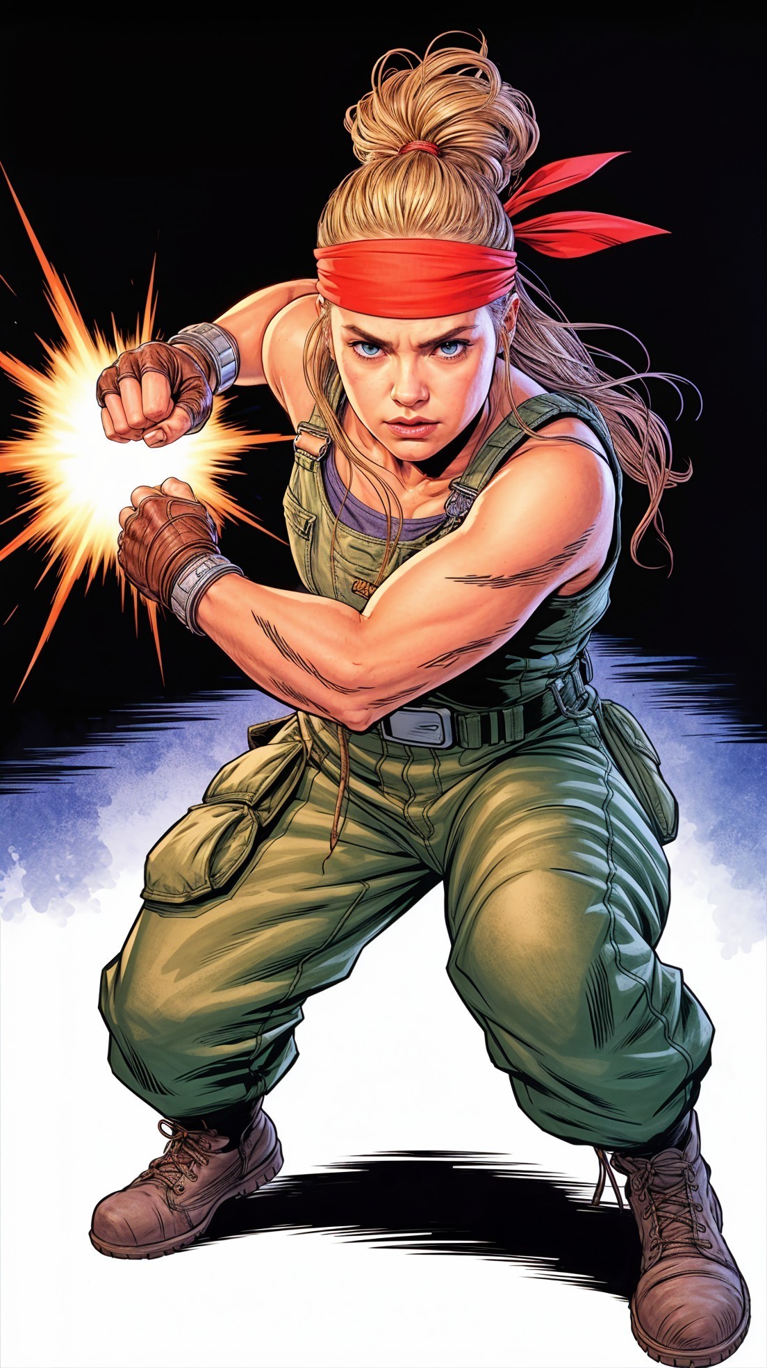Strong Female Character in Military Attire Ready for Action