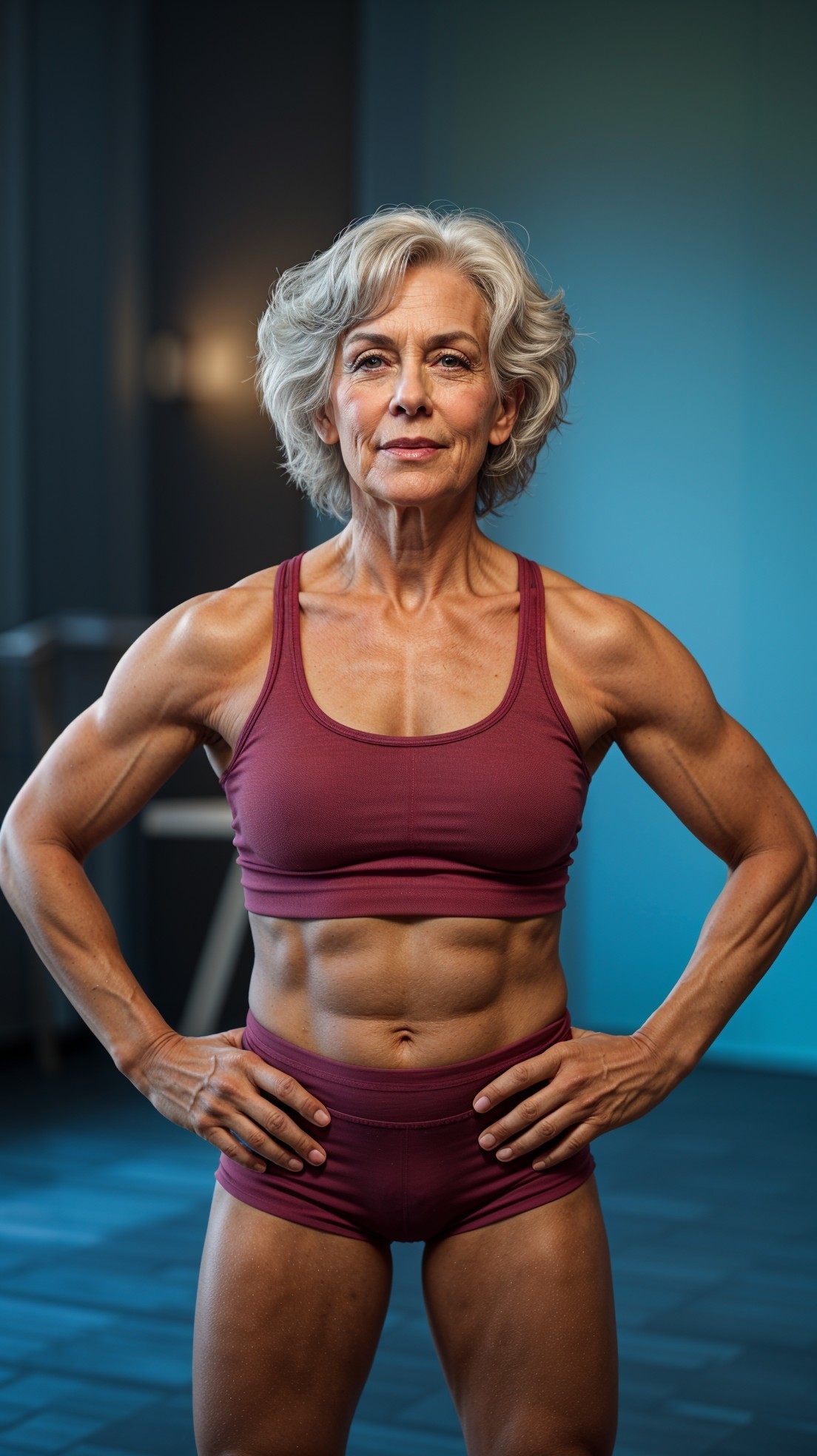 Athletic Older Woman with Defined Muscles in Sportswear