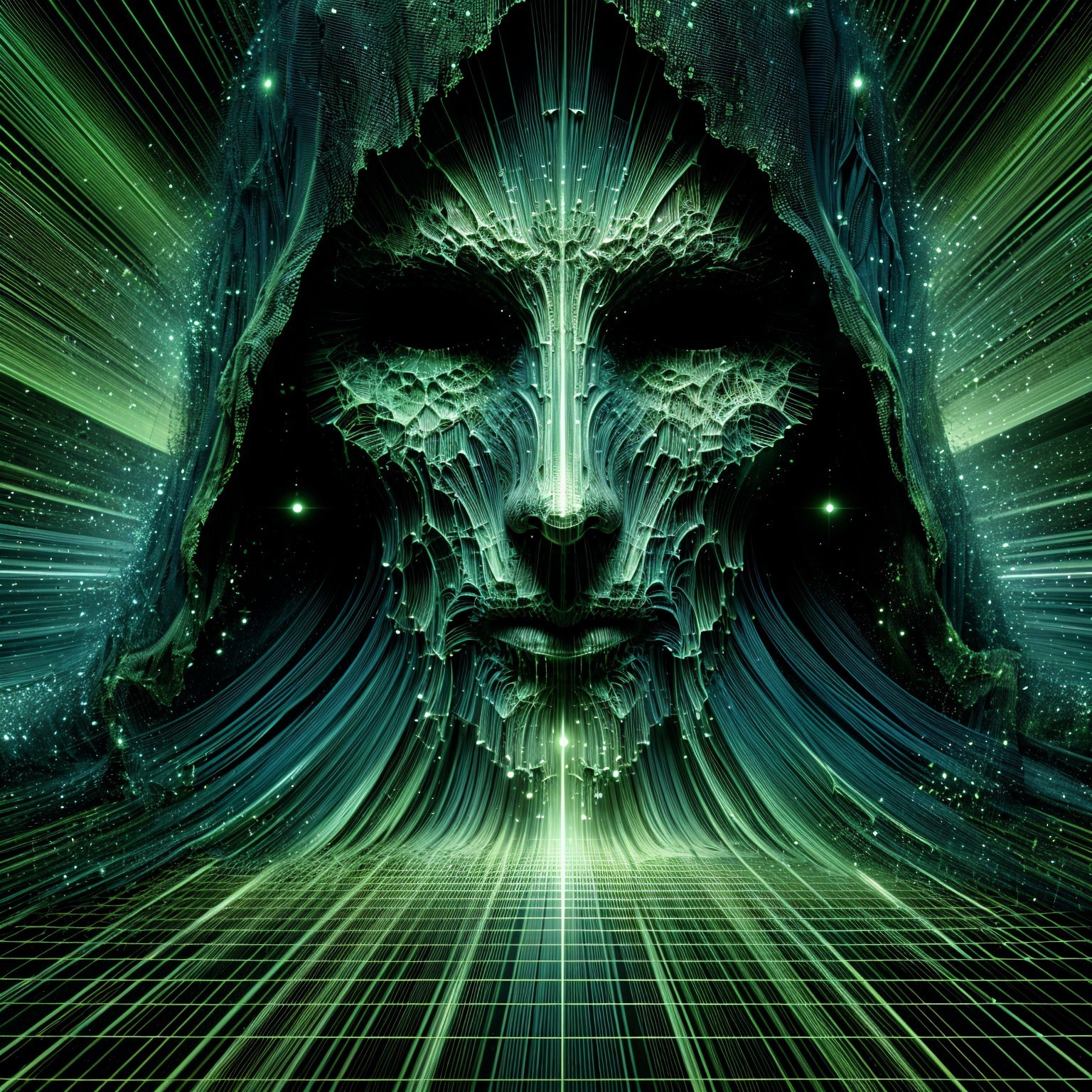Mystical Figure in Hooded Cloak with Radiant Light