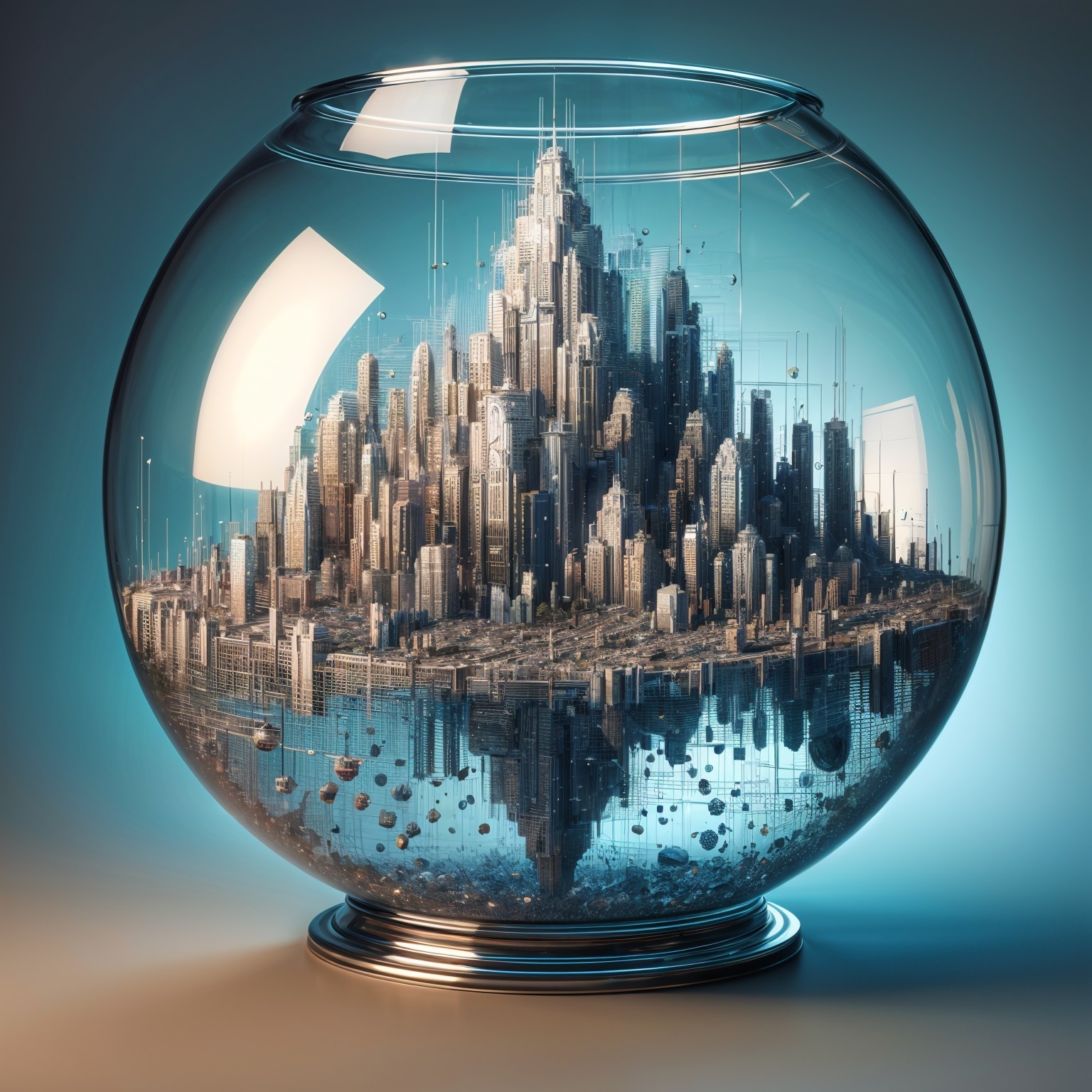 Surreal Futuristic Cityscape in a Glass Sphere