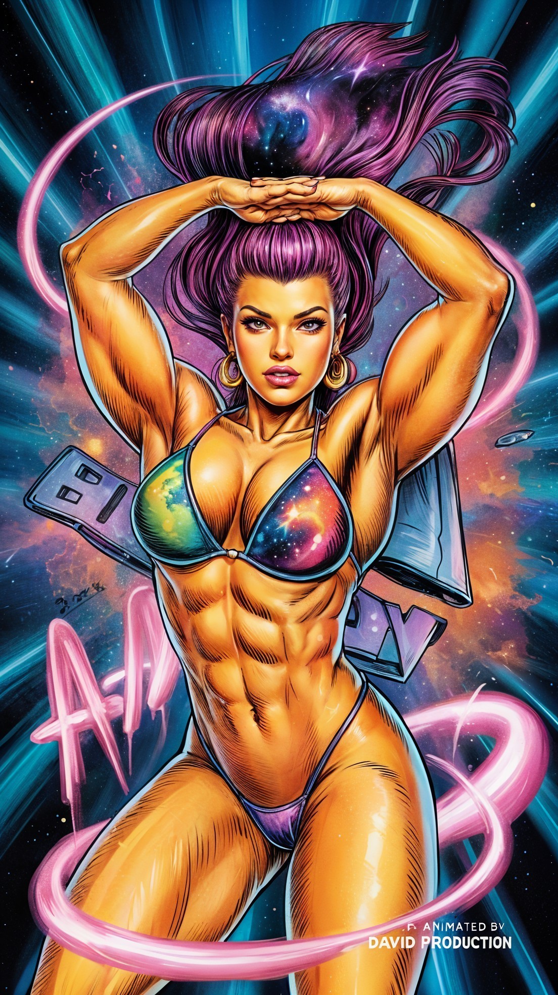 Muscular Female Character in Cosmic Bikini Pose