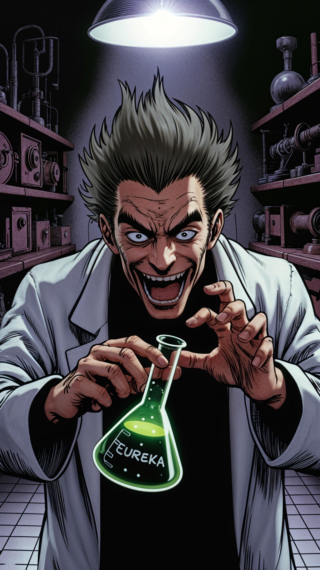 Mad Scientist with Glowing Flask in Vintage Laboratory
