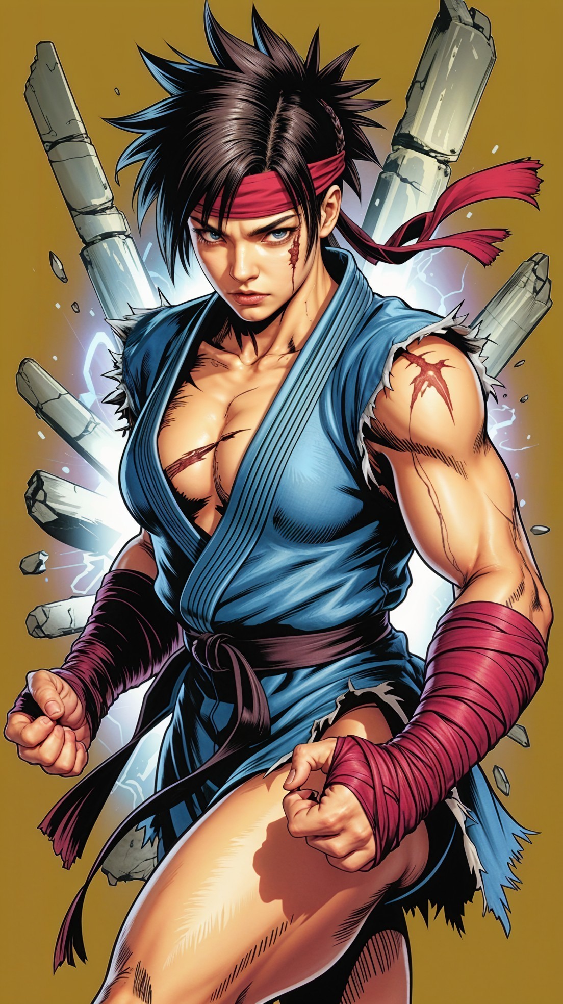 Dynamic comic-style character in martial arts gi