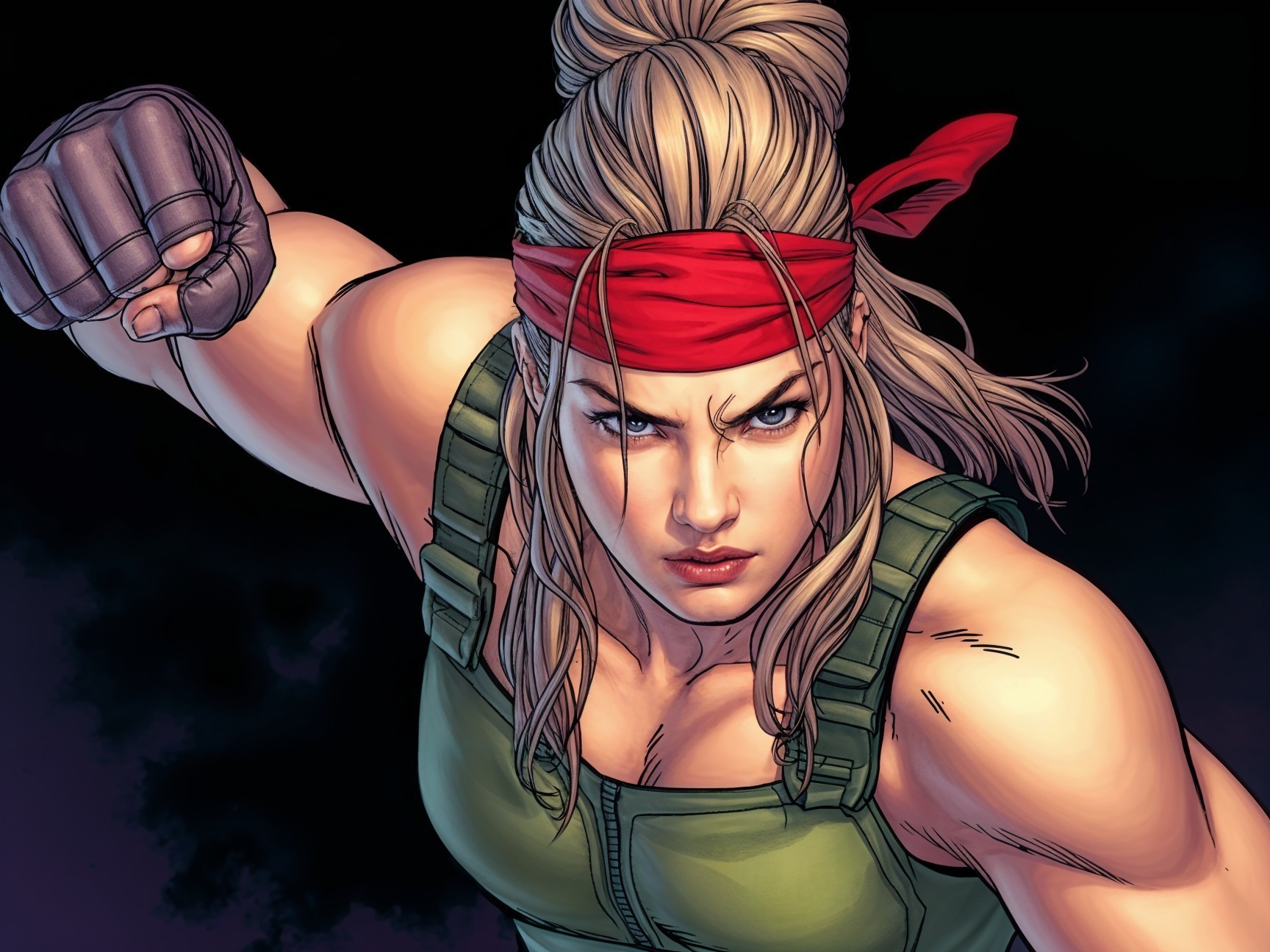 Determined Female Character in Action Pose with Fist Clenched