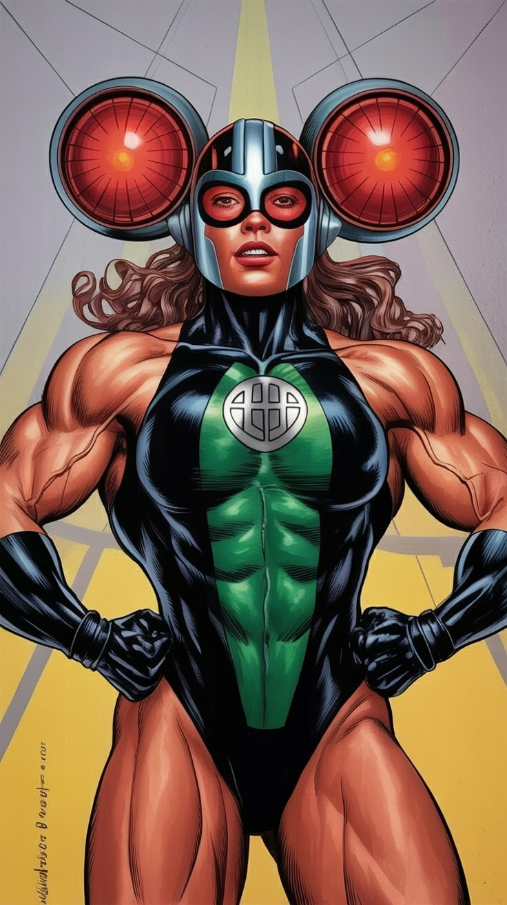 Powerful Female Superhero in Black and Green Costume