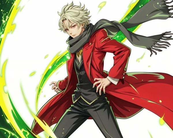 Stylish character in red coat with magical energy effects