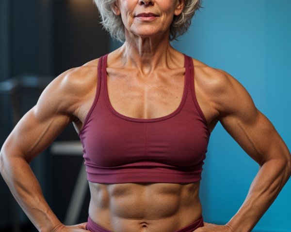 Athletic Older Woman with Defined Muscles in Sportswear