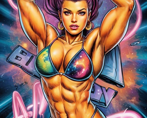 Muscular Female Character in Cosmic Bikini Pose