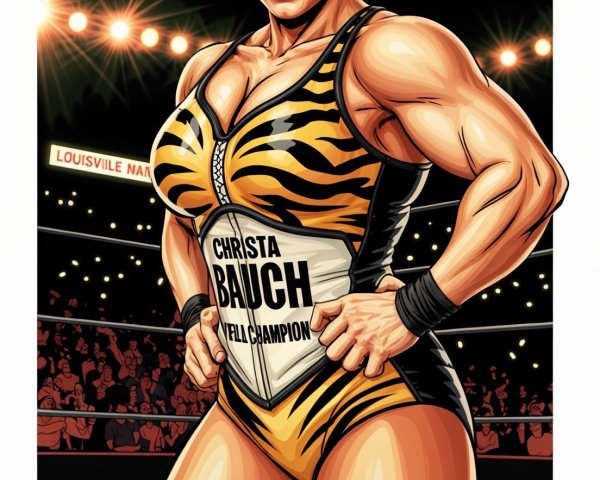 Muscular Female Wrestler in Tiger-Striped Leotard