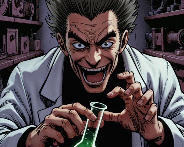 Mad Scientist with Glowing Flask in Vintage Laboratory