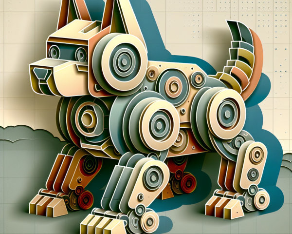 Playful Robotic Dog Figure with Geometric Design