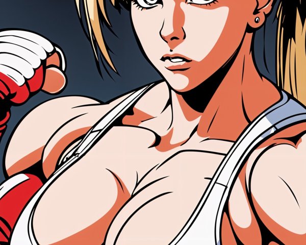 Powerful Female Character with Athletic Build and Boxing Gloves